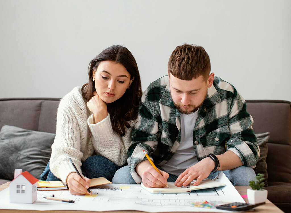 Medium Shot Couple Drawing Plans